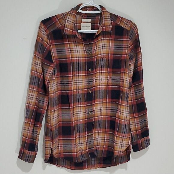 𝅺american Eagle plaid ahh-mazingly soft boyfriend fit XS button down shirt - Picture 1 of 7